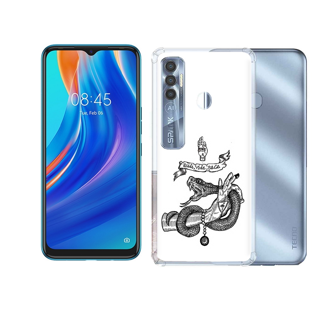 

Чехол MyPads Tocco для Tecno Spark 7 Pro змея на руке рисунок, Прозрачный, Tocco