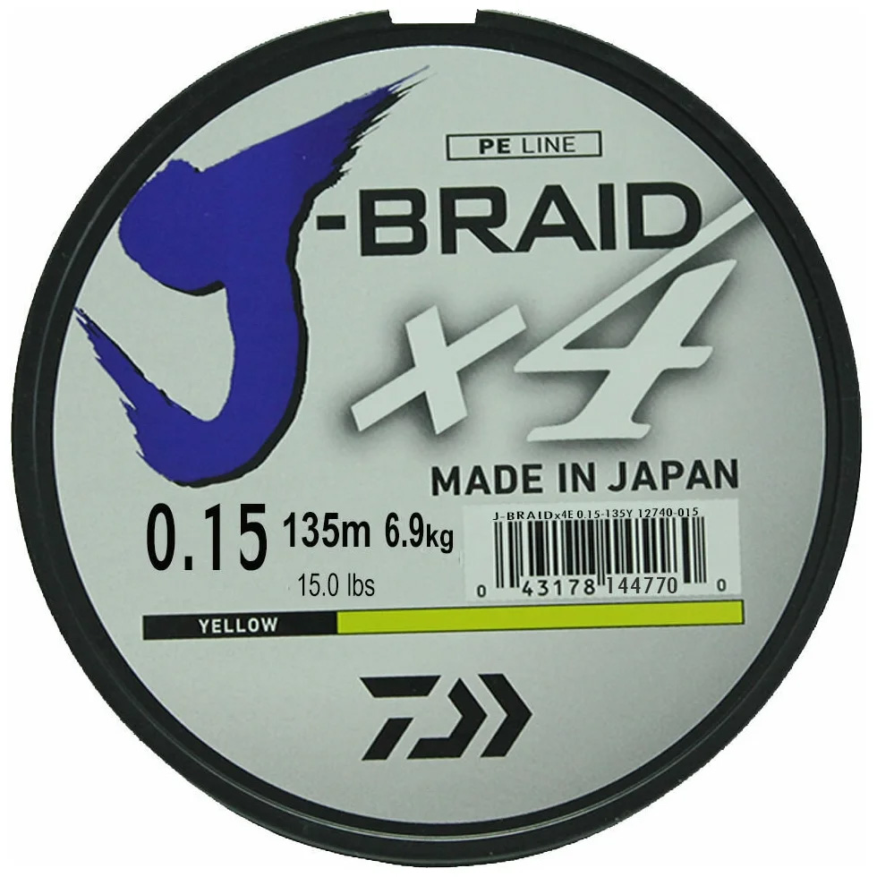 Леска плетеная DAIWA J-Braid X4 0.15мм 135м (желтая)