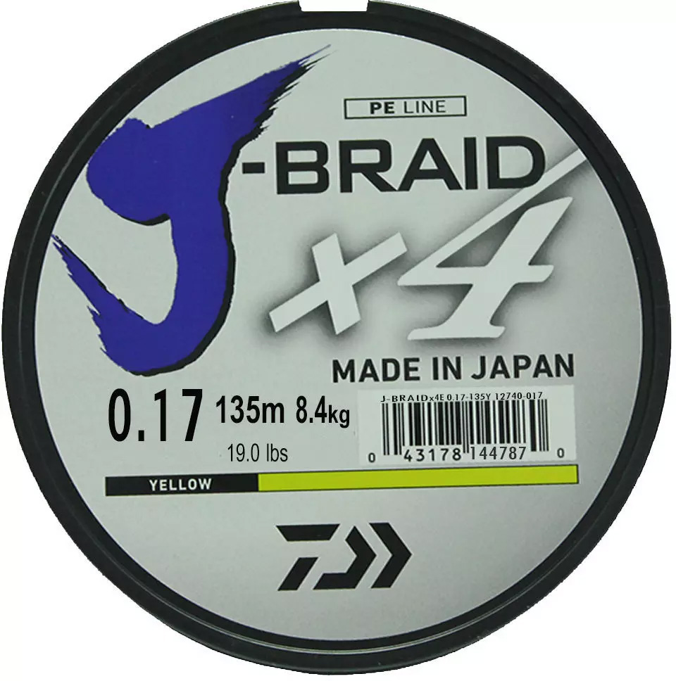 Леска плетеная DAIWA J-Braid X4 0.17мм 135м (желтая)