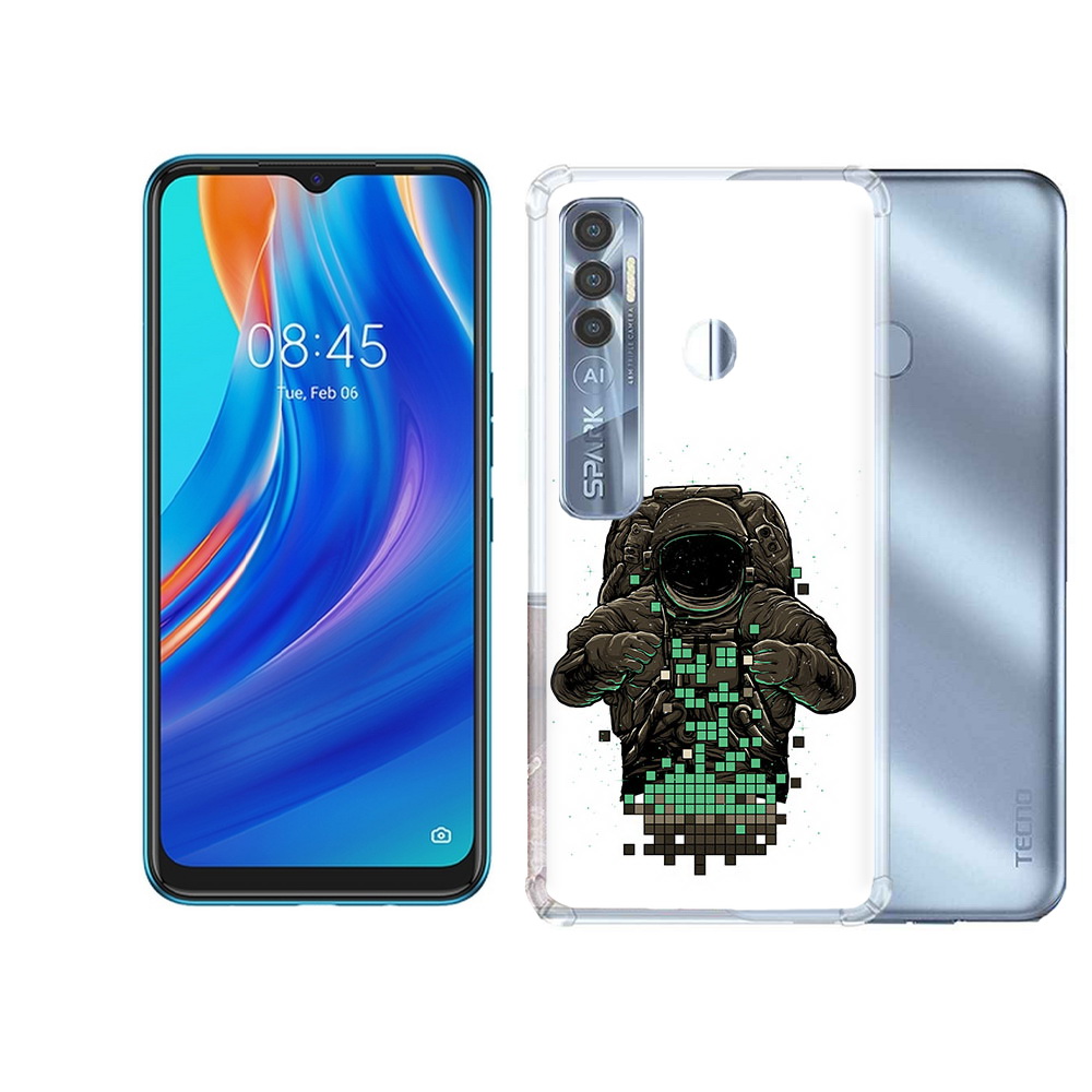 

Чехол MyPads Tocco для Tecno Spark 7 Pro космонавт с пикселями, Прозрачный, Tocco