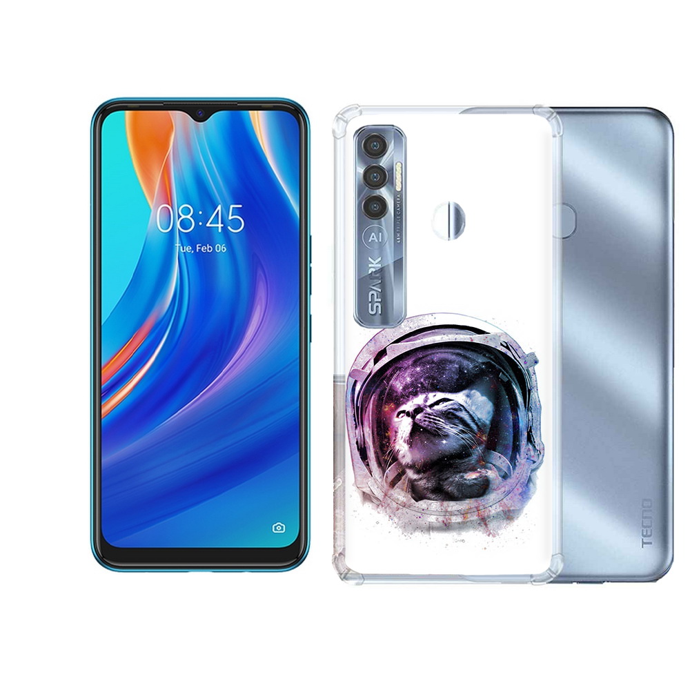 

Чехол MyPads Tocco для Tecno Spark 7 Pro кот в шлеме, Прозрачный, Tocco