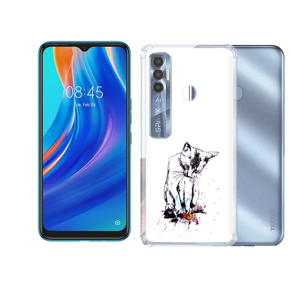 

Чехол MyPads Tocco для Tecno Spark 7 Pro кот и микки, Прозрачный, Tocco
