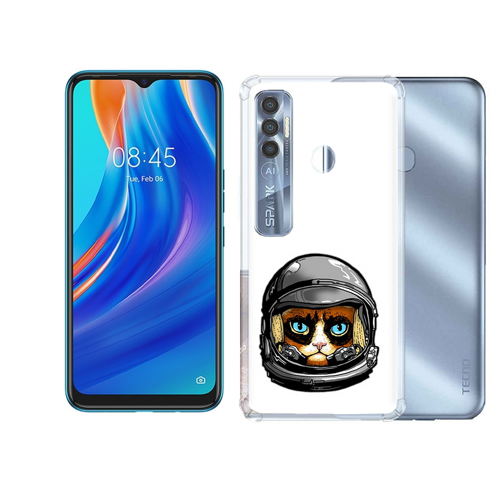 

Чехол MyPads Tocco для Tecno Spark 7 Pro кот космонавт, Прозрачный, Tocco