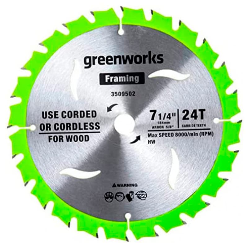Пильный диск по дереву для циркулярной пилы Greenworks 184х1,75/1,13х20мм, 24Т 2943407