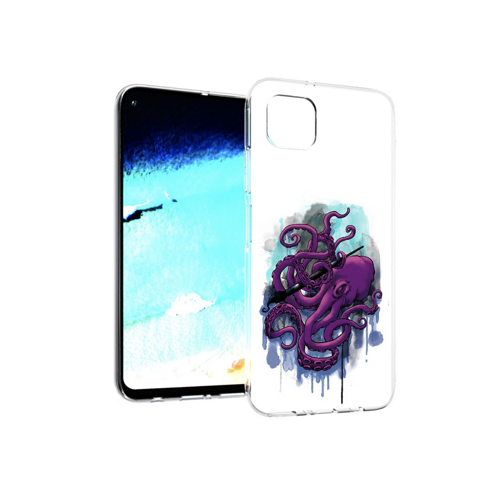 

Чехол MyPads Tocco для Huawei Nova 6 SE фиолетовый осьминог, Прозрачный, Tocco