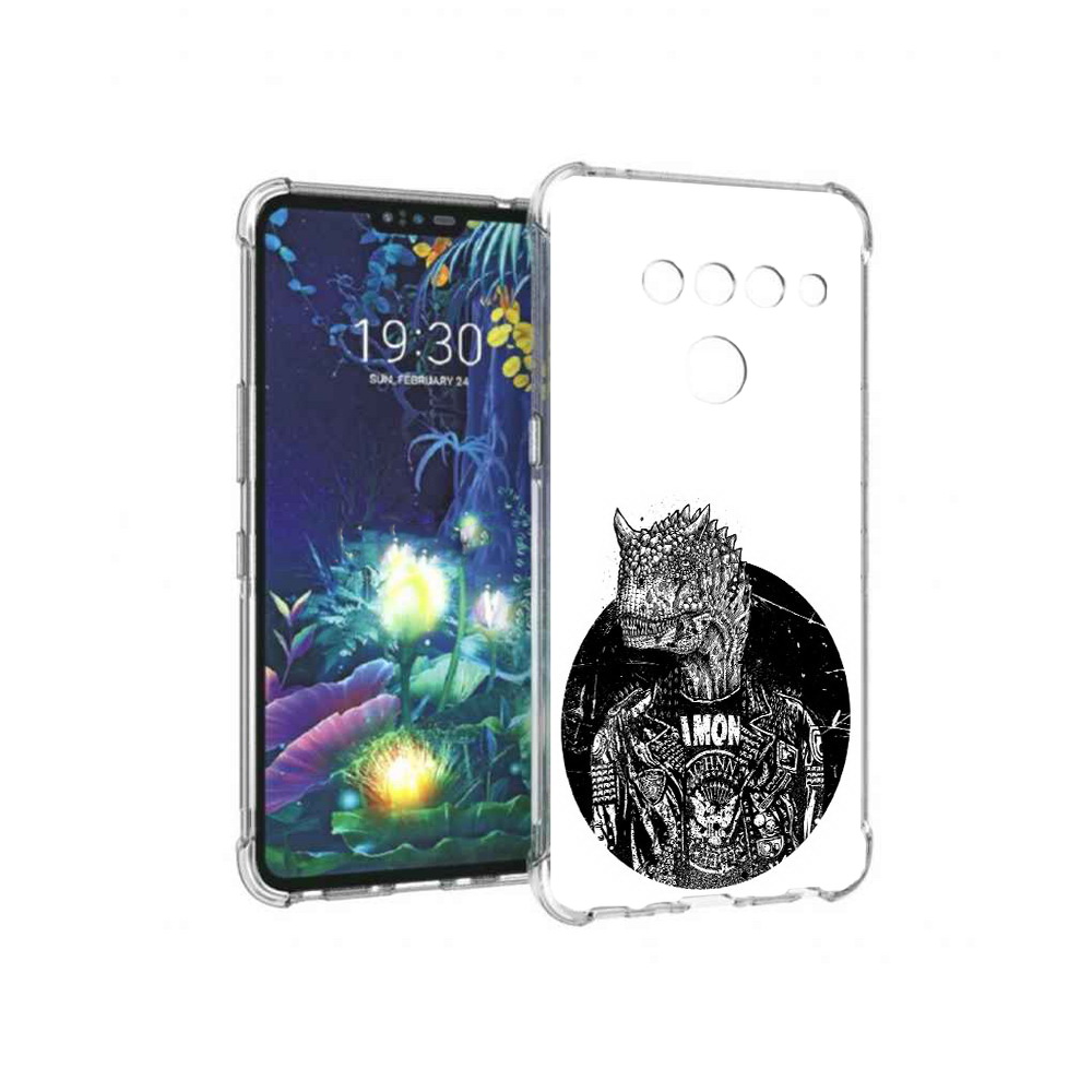

Чехол MyPads Tocco для LG V50 ThinQ динозавр в куртке, Прозрачный, Tocco