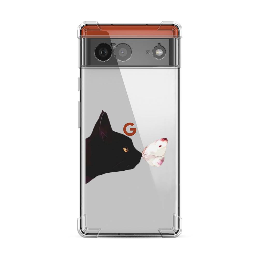 фото Противоударный силиконовый чехол "черный кот и бабочка" на google pixel 6 awog