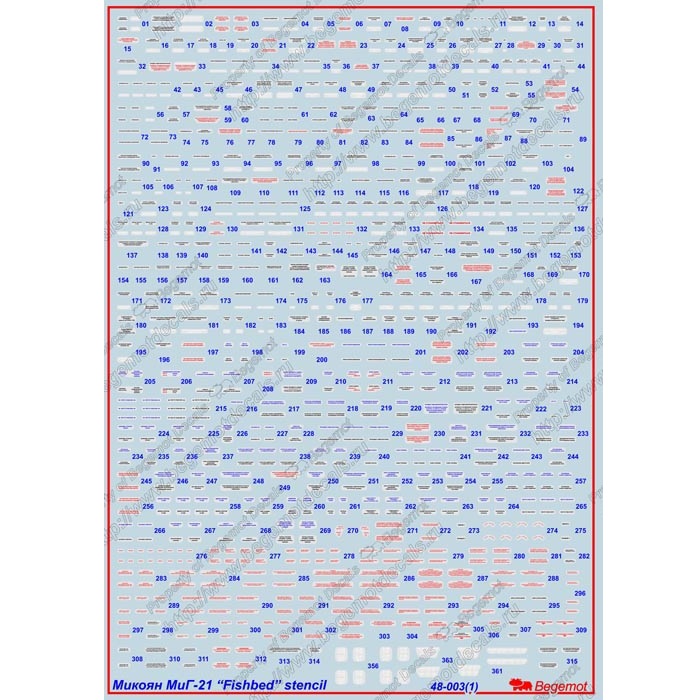 

Декаль Begemot Микоян МиГ-21 технические надписи, 1/48, декали