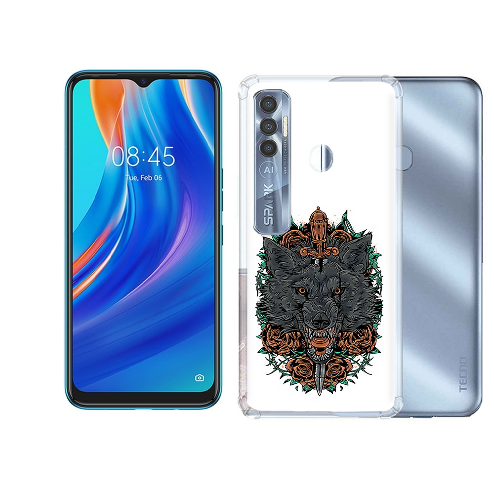 

Чехол MyPads Tocco для Tecno Spark 7 Pro красивый злой волк, Прозрачный, Tocco