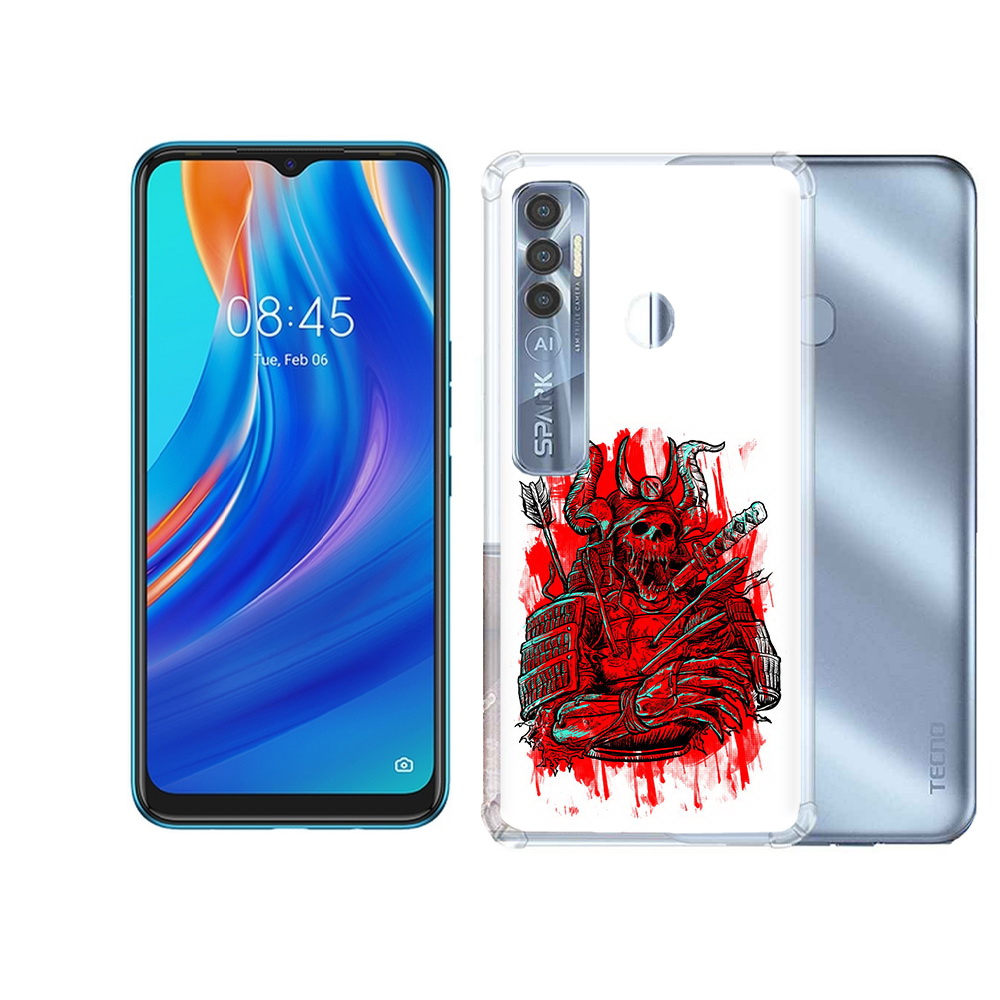 

Чехол MyPads Tocco для Tecno Spark 7 Pro красный скелет воин, Прозрачный, Tocco