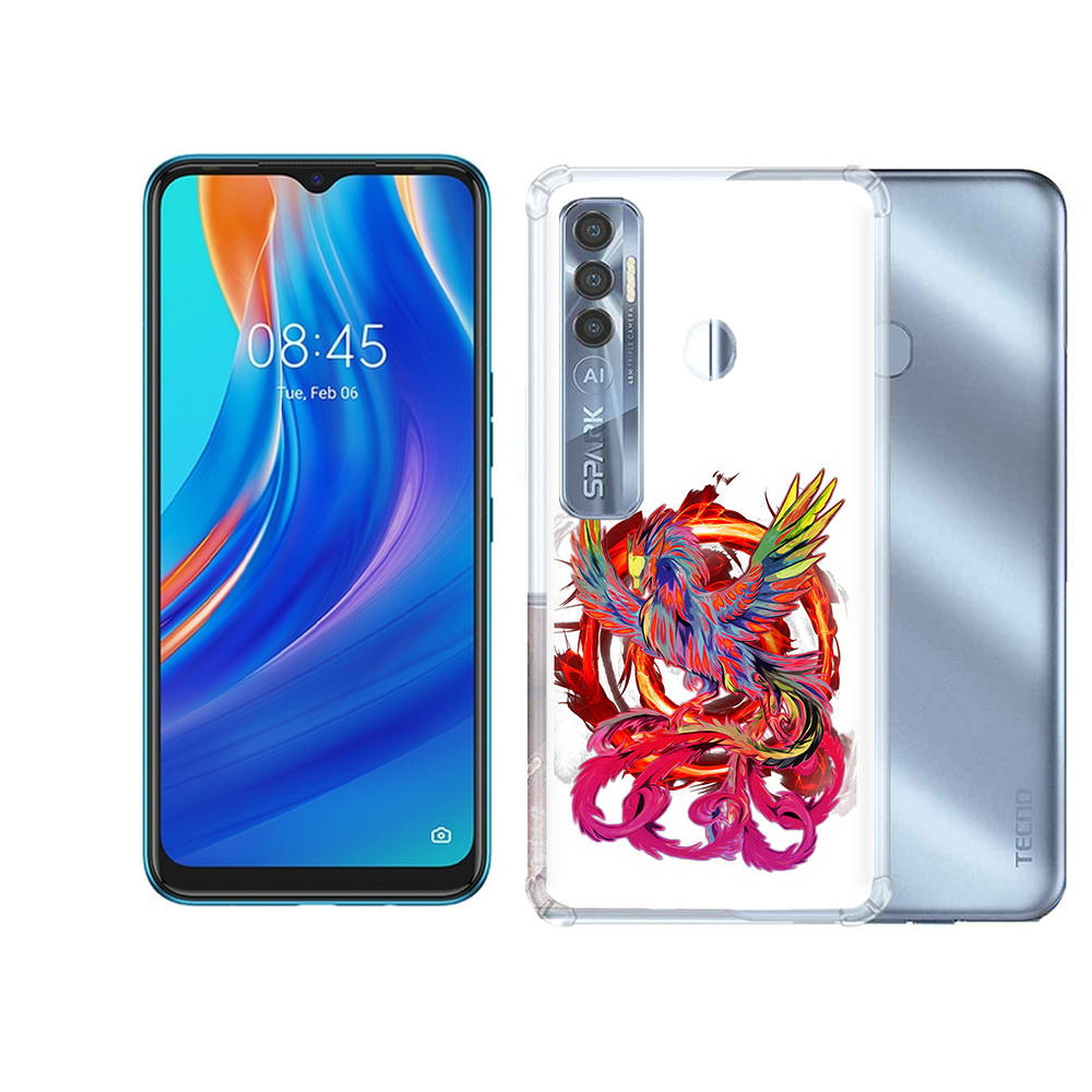 

Чехол MyPads Tocco для Tecno Spark 7 Pro красочный феникс, Прозрачный, Tocco
