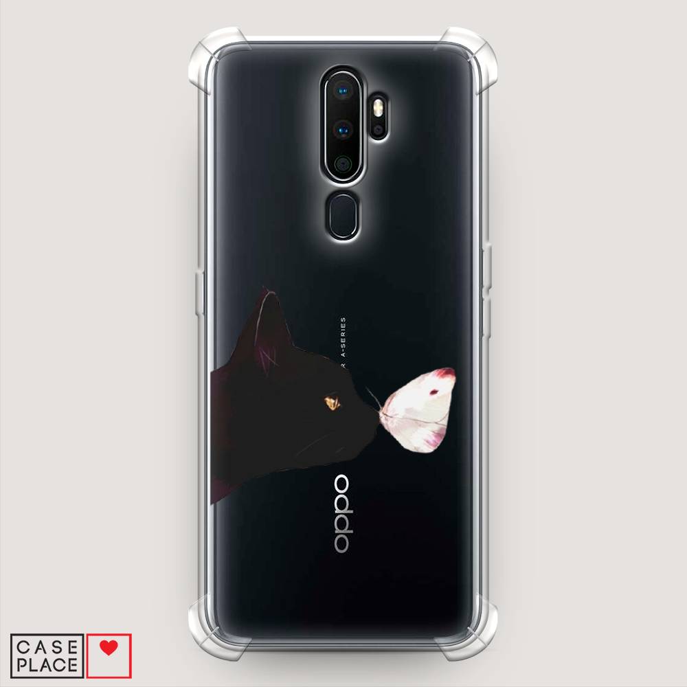 фото Противоударный силиконовый чехол "черный кот и бабочка" на oppo a5 (2020) awog