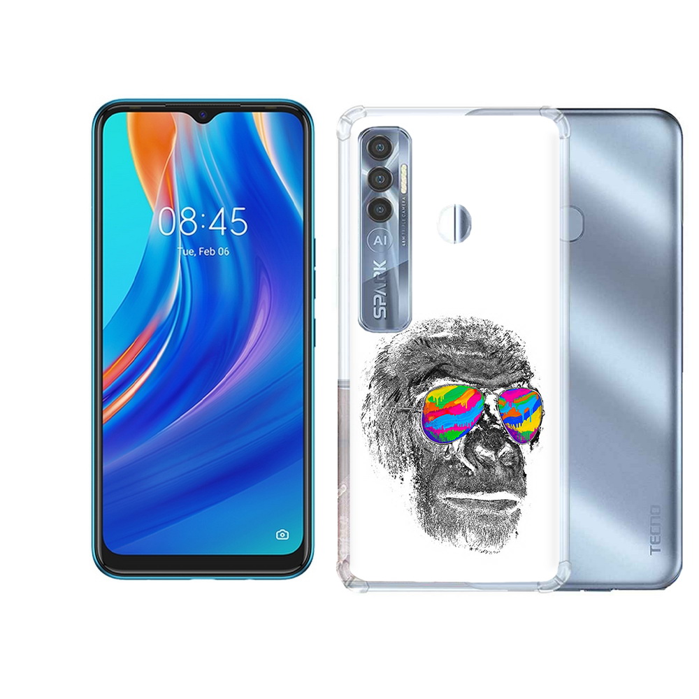 

Чехол MyPads Tocco для Tecno Spark 7 Pro крутая обезьяна в очках, Прозрачный, Tocco