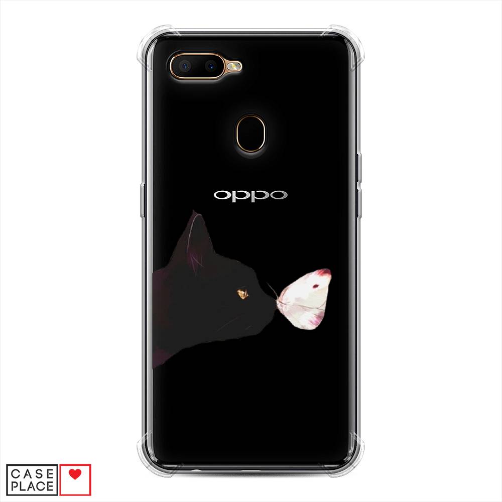 фото Противоударный силиконовый чехол "черный кот и бабочка" на oppo a5s awog