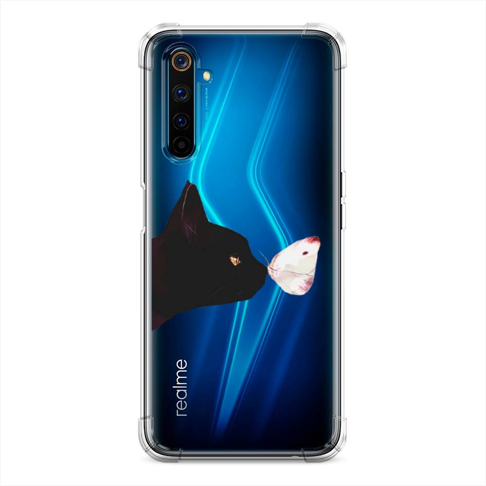 фото Противоударный силиконовый чехол "черный кот и бабочка" на realme 6 pro awog