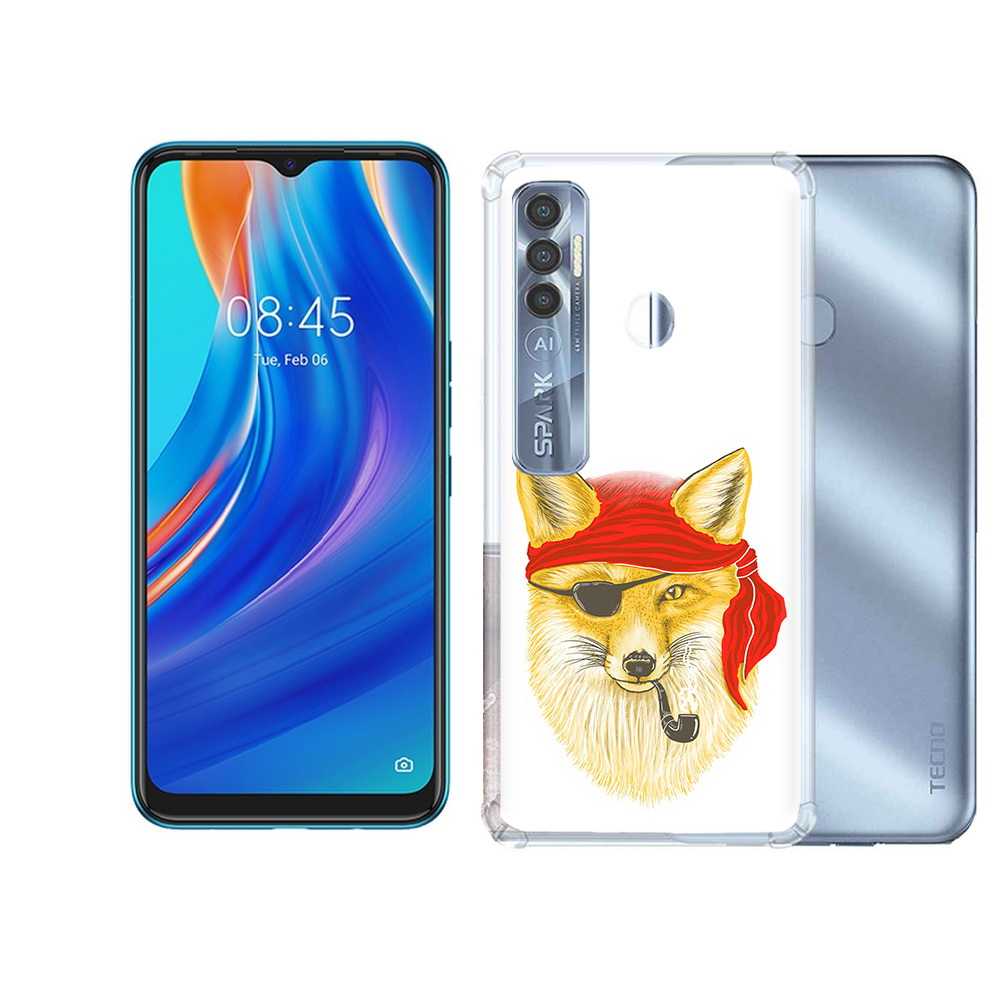 

Чехол MyPads Tocco для Tecno Spark 7 Pro лиса-пират, Прозрачный, Tocco