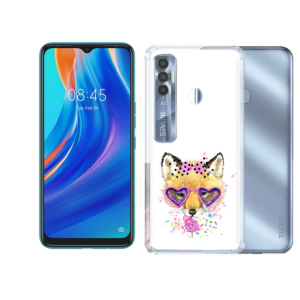 

Чехол MyPads Tocco для Tecno Spark 7 Pro лисенок с бантиком, Прозрачный, Tocco