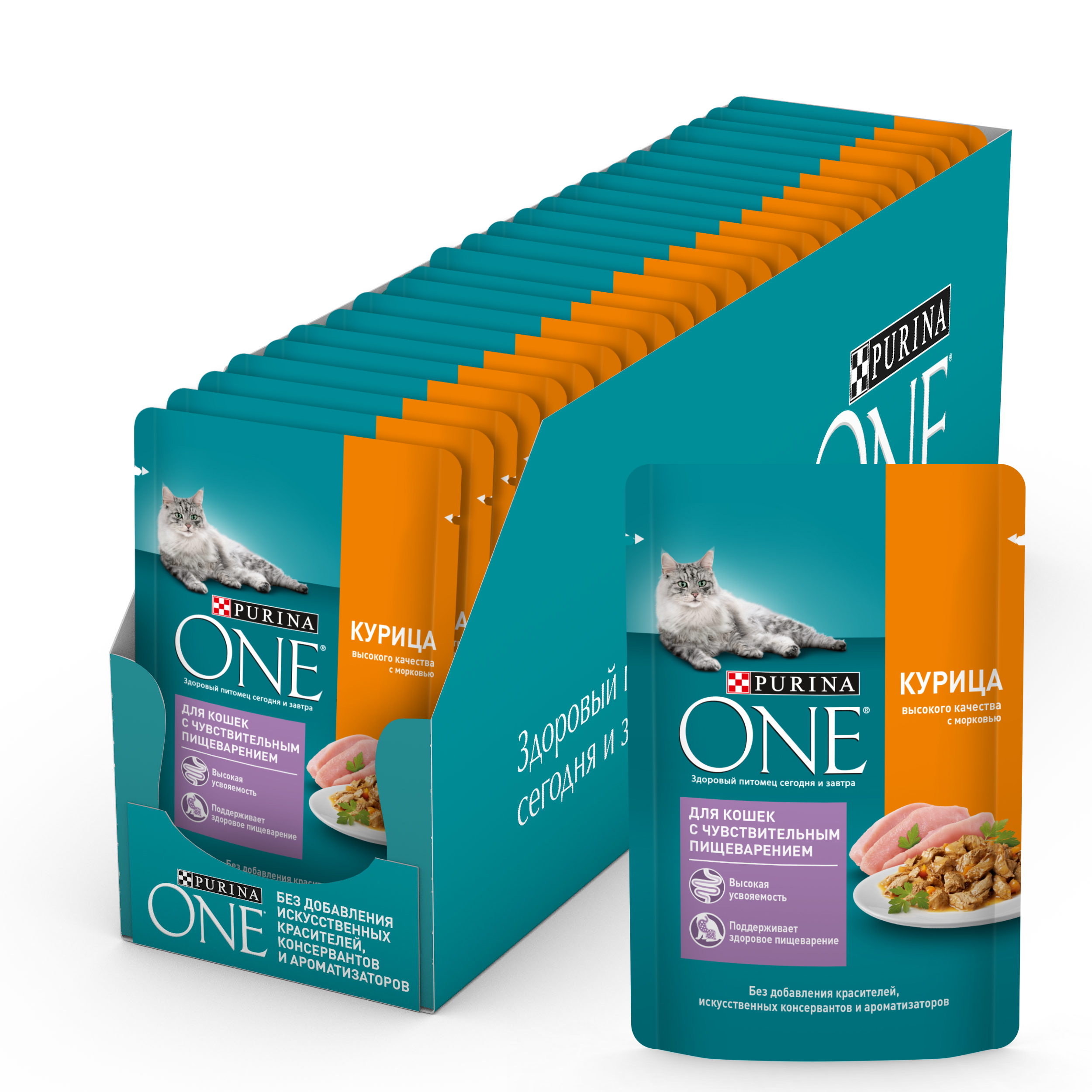 фото Влажный для кошек корм purina one, с курицей и морковью, 26 шт по 75 г