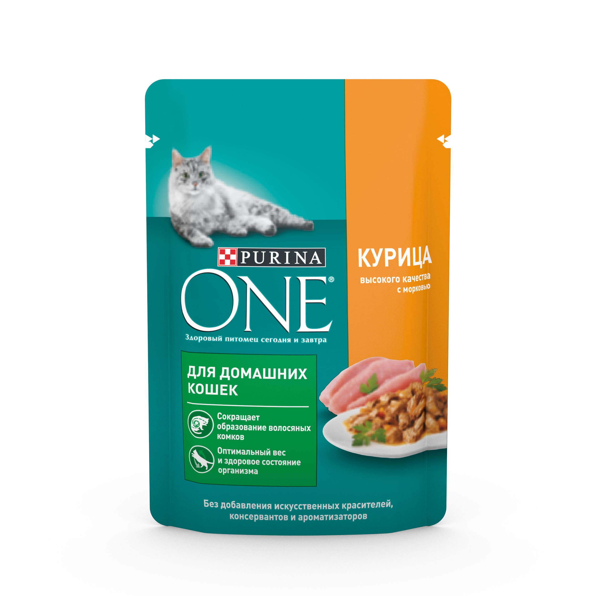 фото Влажный корм для кошек purina one, для живущих дома, с курицей и морковью, 75г