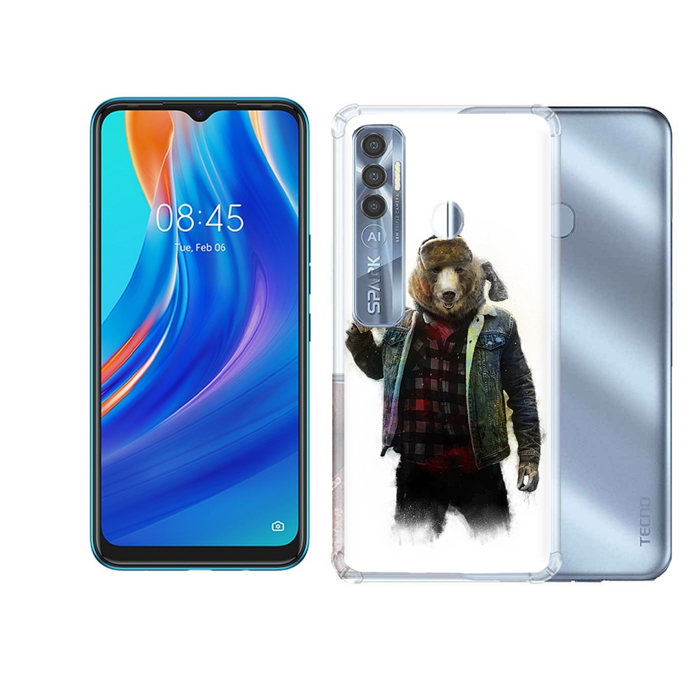 

Чехол MyPads Tocco для Tecno Spark 7 Pro медведь с топором, Прозрачный, Tocco