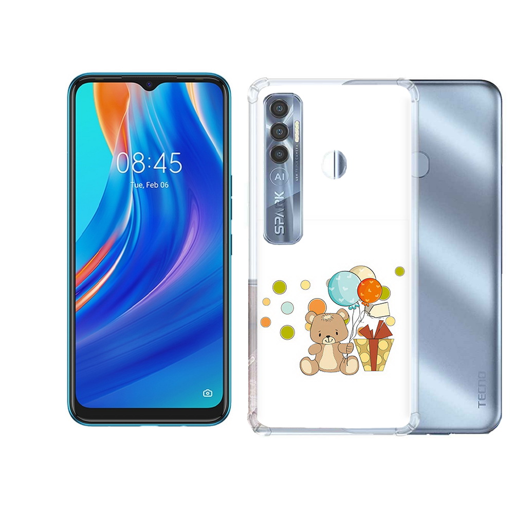 

Чехол MyPads Tocco для Tecno Spark 7 Pro медвеженок с подарком, Прозрачный, Tocco
