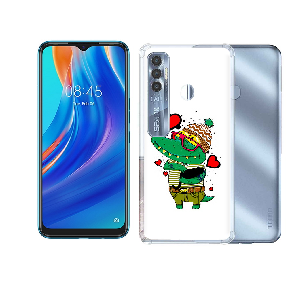 

Чехол MyPads Tocco для Tecno Spark 7 Pro Влюбленный крокодил, Прозрачный, Tocco