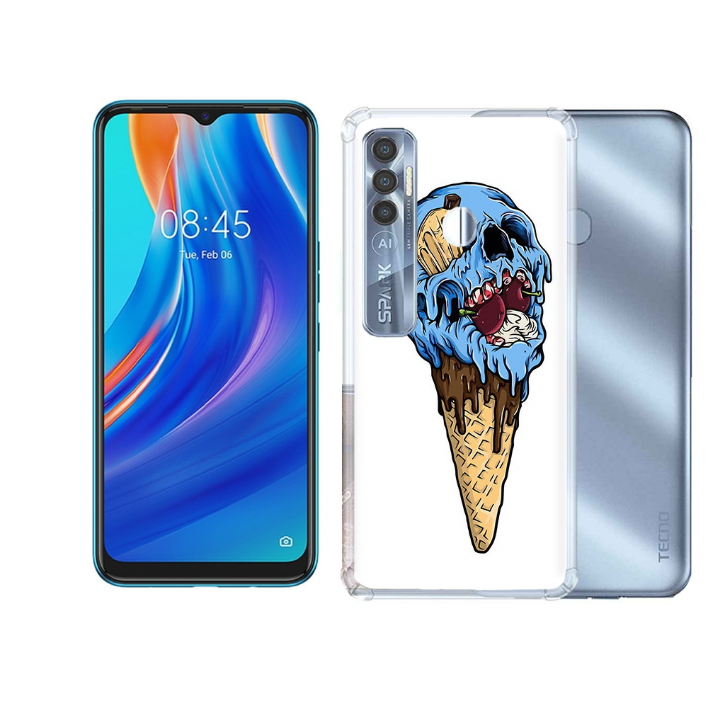 

Чехол MyPads Tocco для Tecno Spark 7 Pro мороженное череп, Прозрачный, Tocco