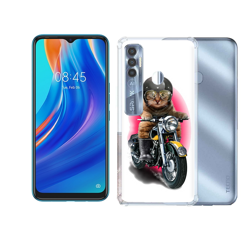 

Чехол MyPads Tocco для Tecno Spark 7 Pro мото-кот, Прозрачный, Tocco