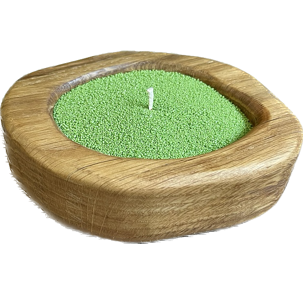 Насыпная свеча в гранулах деревянный подсвечник зеленый воск