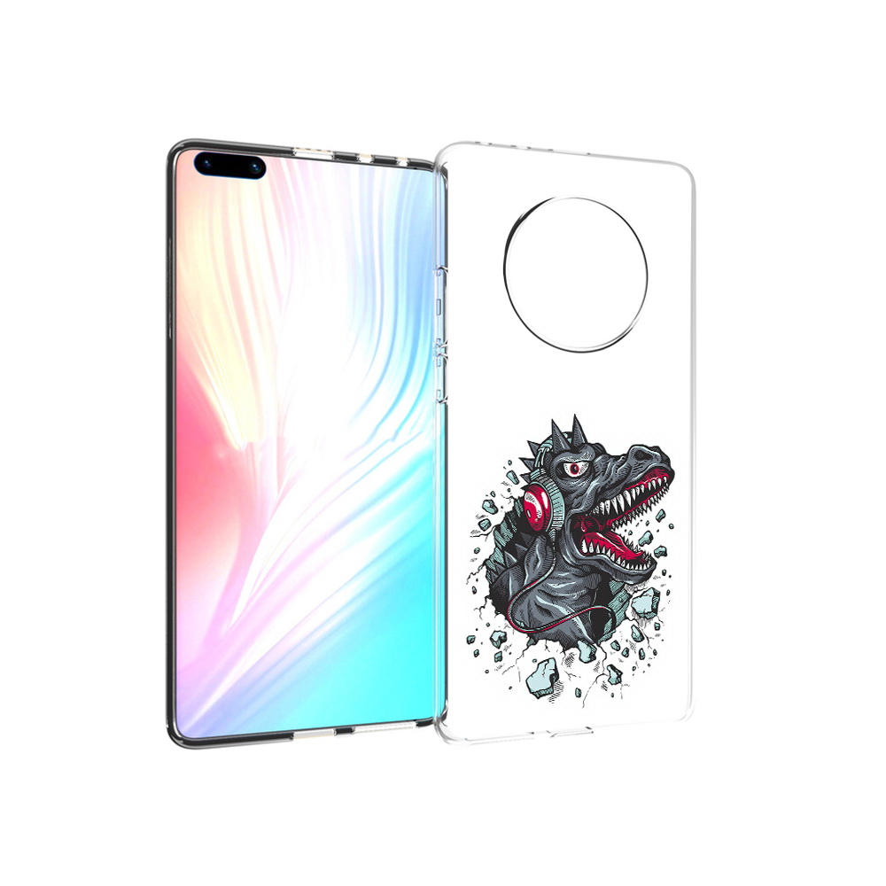 

Чехол MyPads Tocco для Huawei Mate 40 Pro Нарисованный динозавр в наушниках, Прозрачный, Tocco