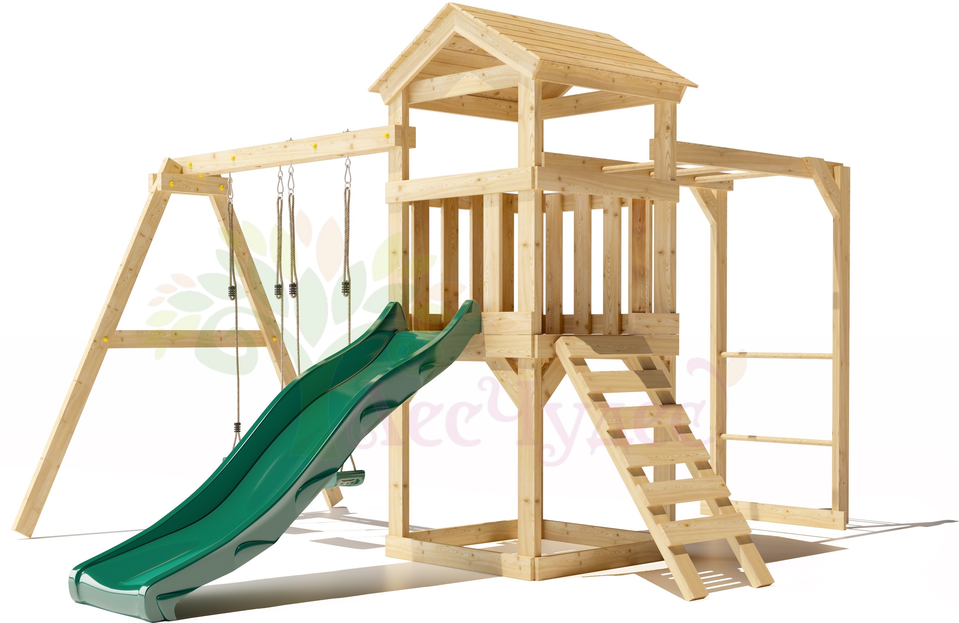 

Детская площадка ЛЕС ЧУДЕС СТАНДАРТ 2+ с горкой 2.2м