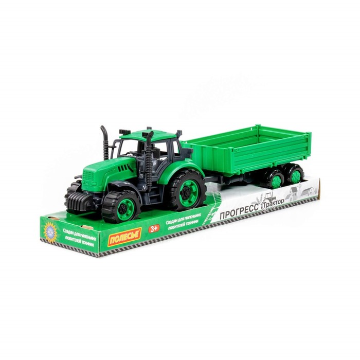 Трактор «Прогресс» с бортовым прицепом, инерционный, цвет зелёный трактор прогресс с бортовым прицепом инерционный зелёный