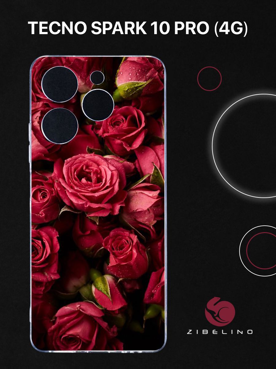 

Чехол Для Tecno Spark 10 Pro (4G) Прозрачный С Рисунком, С Принтом Красные Розы, ZUTCP-TCN-10-PRO-CAM-TRN