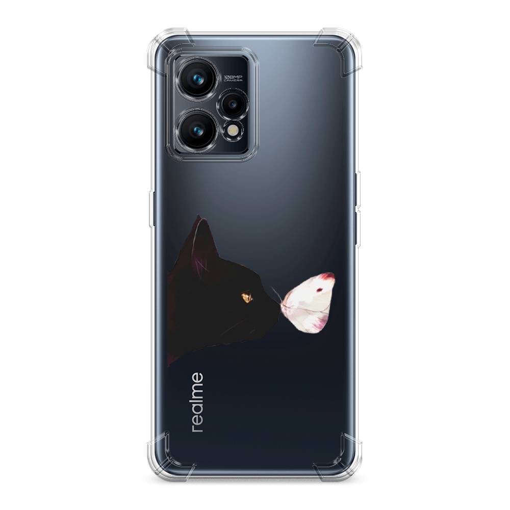 фото Противоударный силиконовый чехол "черный кот и бабочка" на realme 9 pro plus awog