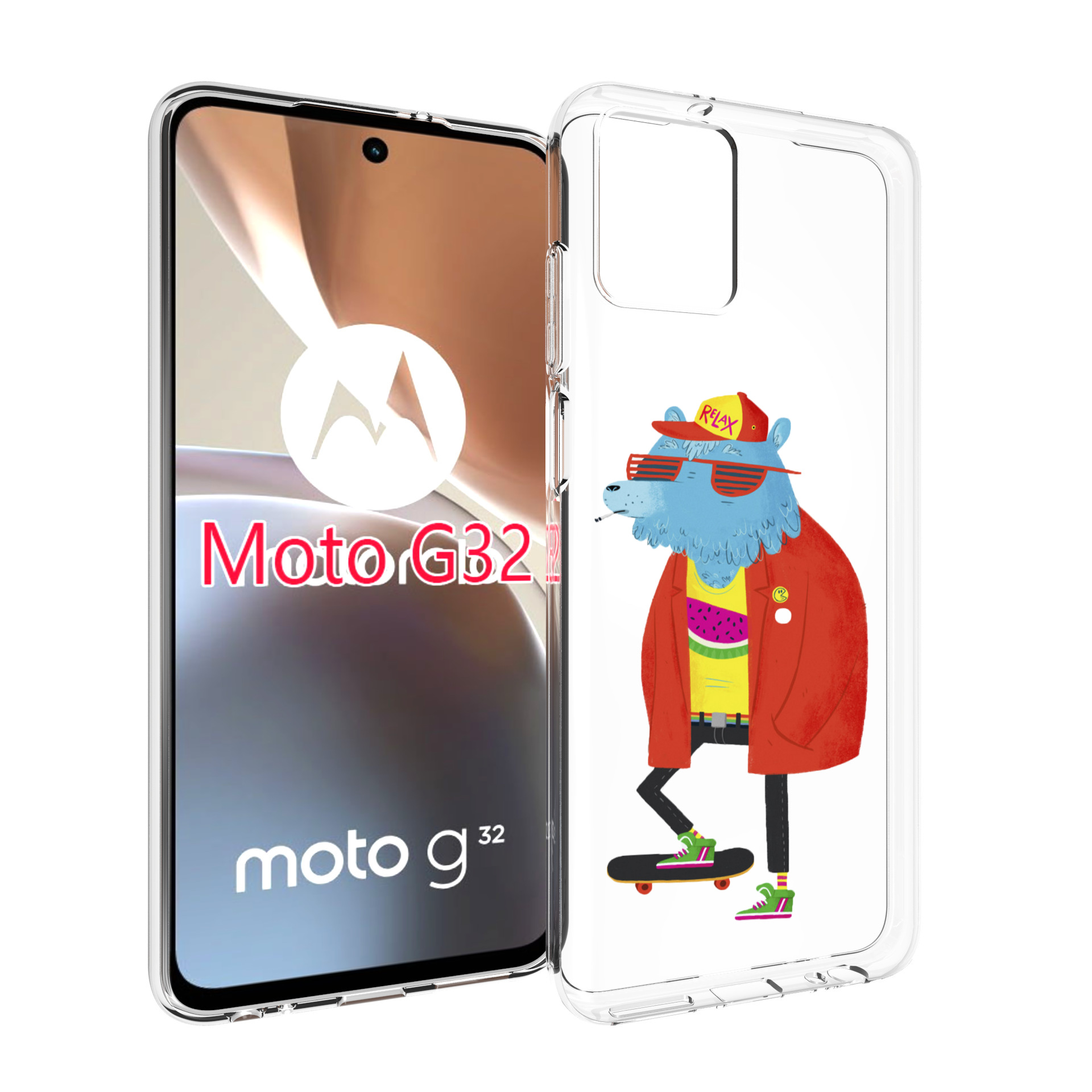 

Чехол MyPads медведь на скейте для Motorola Moto G32, Прозрачный, Tocco