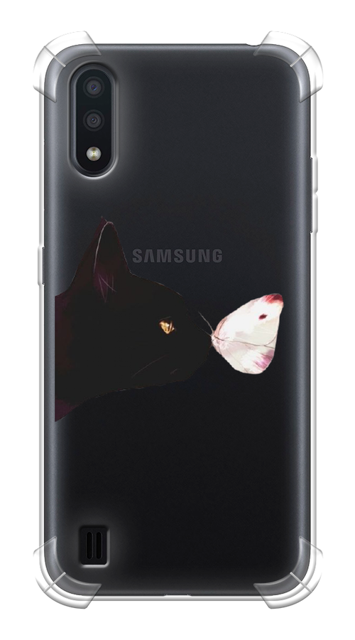 

Чехол Awog на Samsung Galaxy A01 "Черный кот и бабочка", Разноцветный, 29551-1
