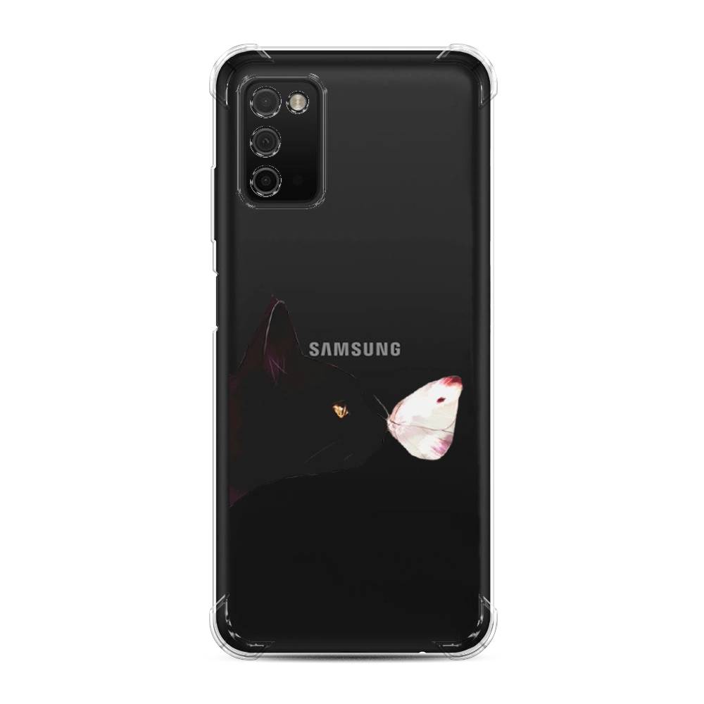 фото Противоударный силиконовый чехол "черный кот и бабочка" на samsung galaxy a03s awog