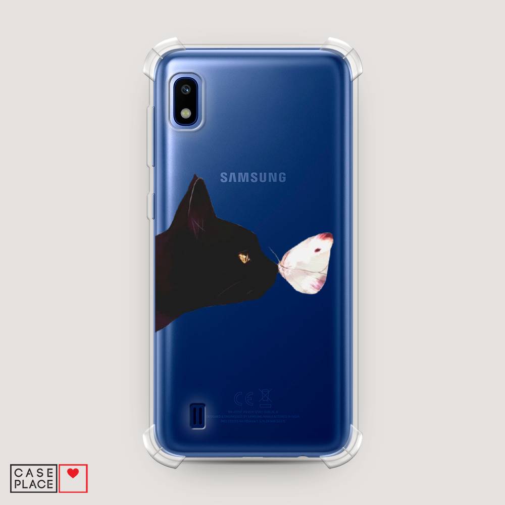 фото Противоударный силиконовый чехол "черный кот и бабочка" на samsung galaxy a10 awog