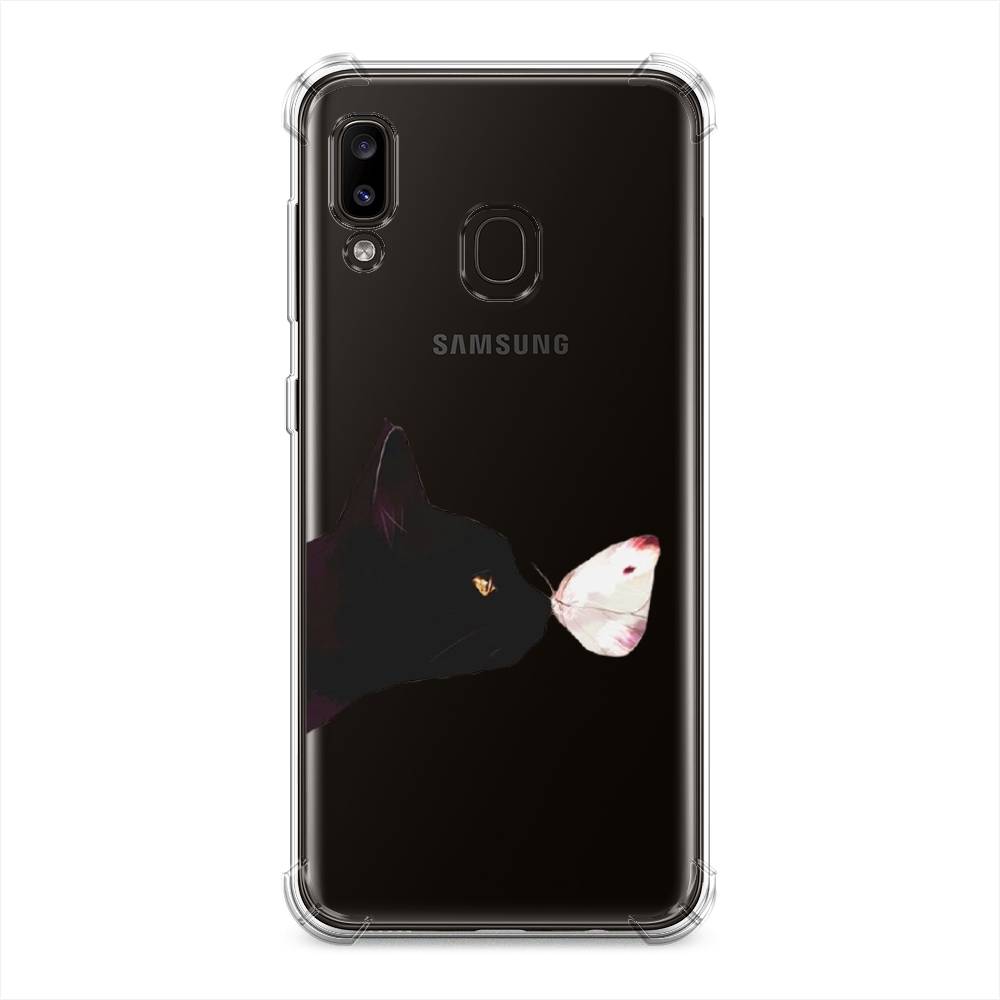 фото Противоударный силиконовый чехол "черный кот и бабочка" на samsung galaxy a20 awog