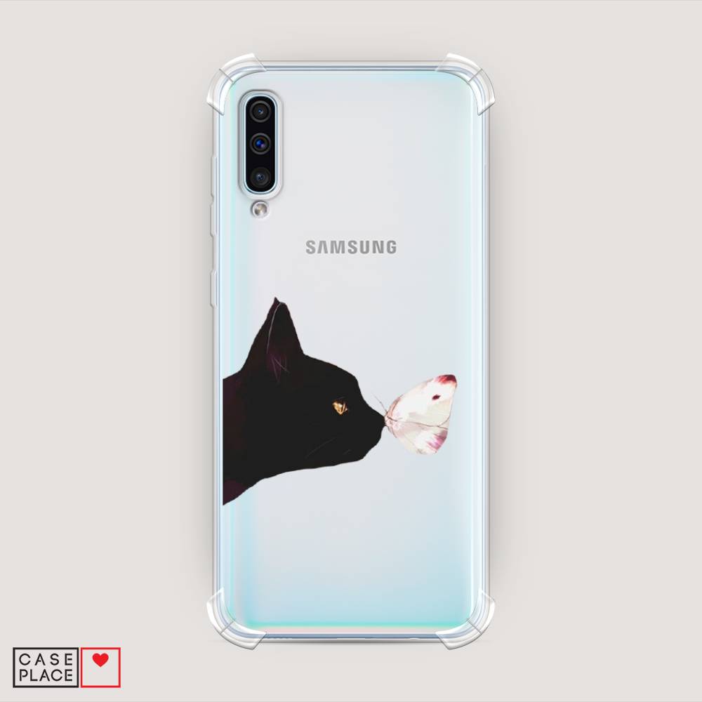 фото Противоударный силиконовый чехол "черный кот и бабочка" на samsung galaxy a30s awog