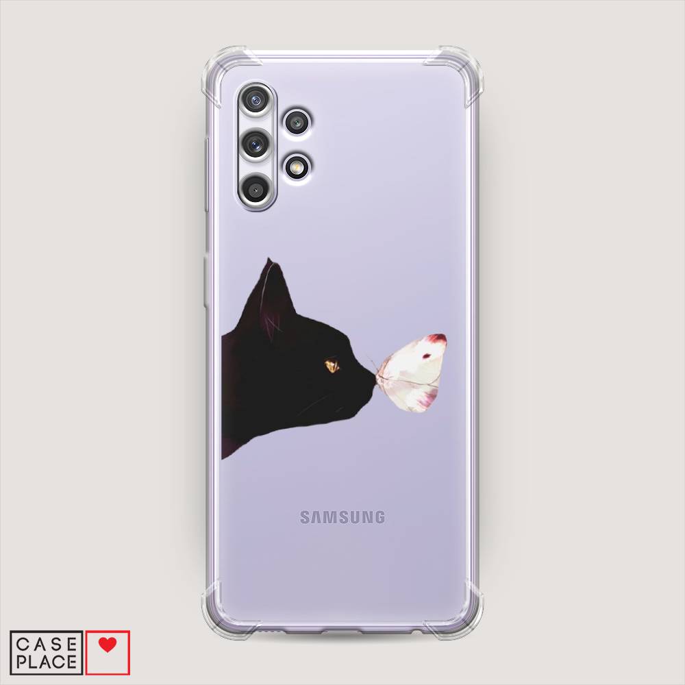 фото Противоударный силиконовый чехол "черный кот и бабочка" на samsung galaxy a32 awog