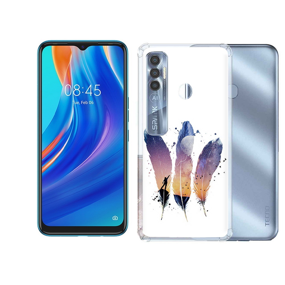 

Чехол MyPads Tocco для Tecno Spark 7 Pro небесные перья, Прозрачный, Tocco