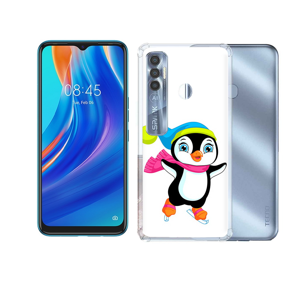 

Чехол MyPads Tocco для Tecno Spark 7 Pro пингвин на коньках, Прозрачный, Tocco