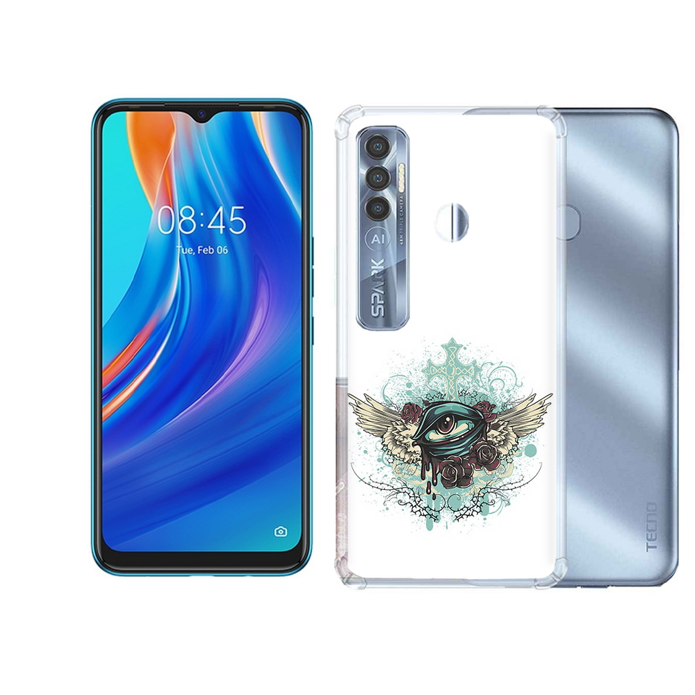 

Чехол MyPads Tocco для Tecno Spark 7 Pro плачущий глаз с крыльями, Прозрачный, Tocco