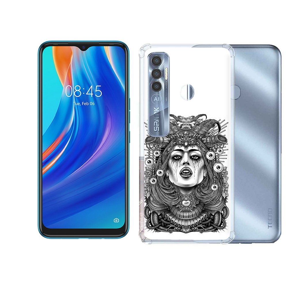 

Чехол MyPads Tocco для Tecno Spark 7 Pro портрет девушки черно белый, Прозрачный, Tocco