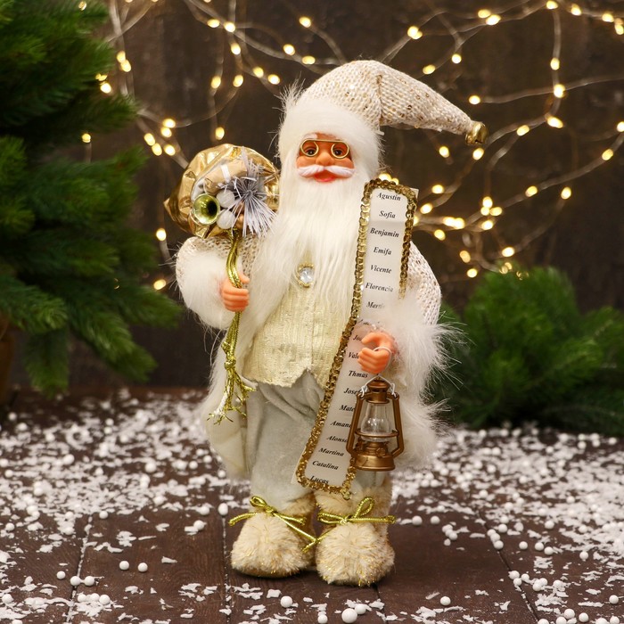 Новогодняя фигурка Зимнее волшебство Дед Мороз с бантиками и с фонариком 7856750 1 шт.