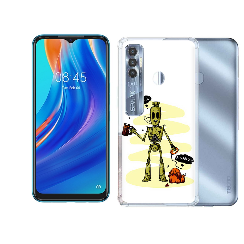 

Чехол MyPads Tocco для Tecno Spark 7 Pro прикольный робот, Прозрачный, Tocco