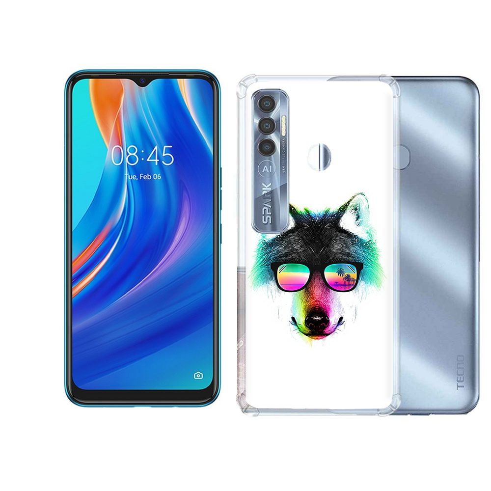 

Чехол MyPads Tocco для Tecno Spark 7 Pro радужный волк, Прозрачный, Tocco