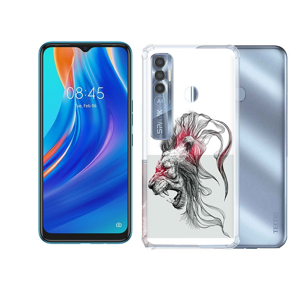 

Чехол MyPads Tocco для Tecno Spark 7 Pro разъяренный лев, Прозрачный, Tocco