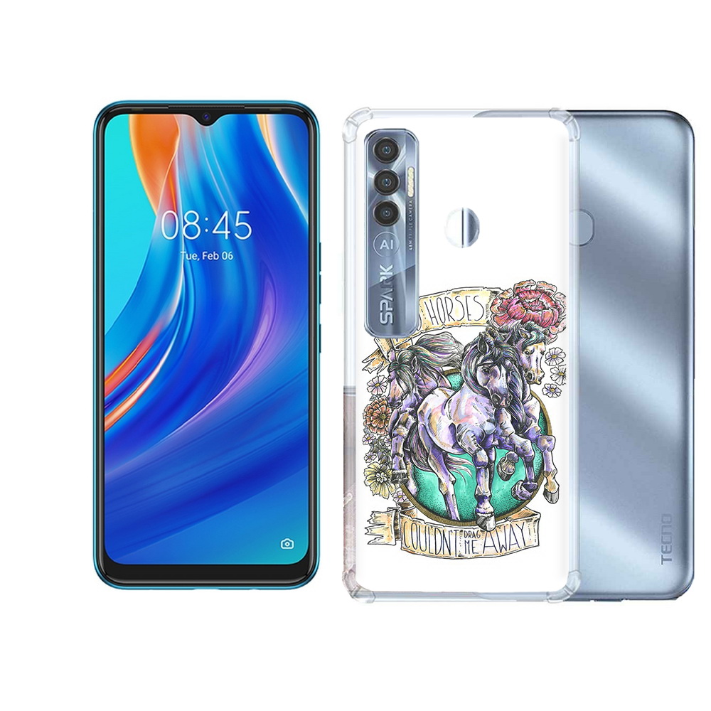 

Чехол MyPads Tocco для Tecno Spark 7 Pro рисунок коней в цветах, Прозрачный, Tocco